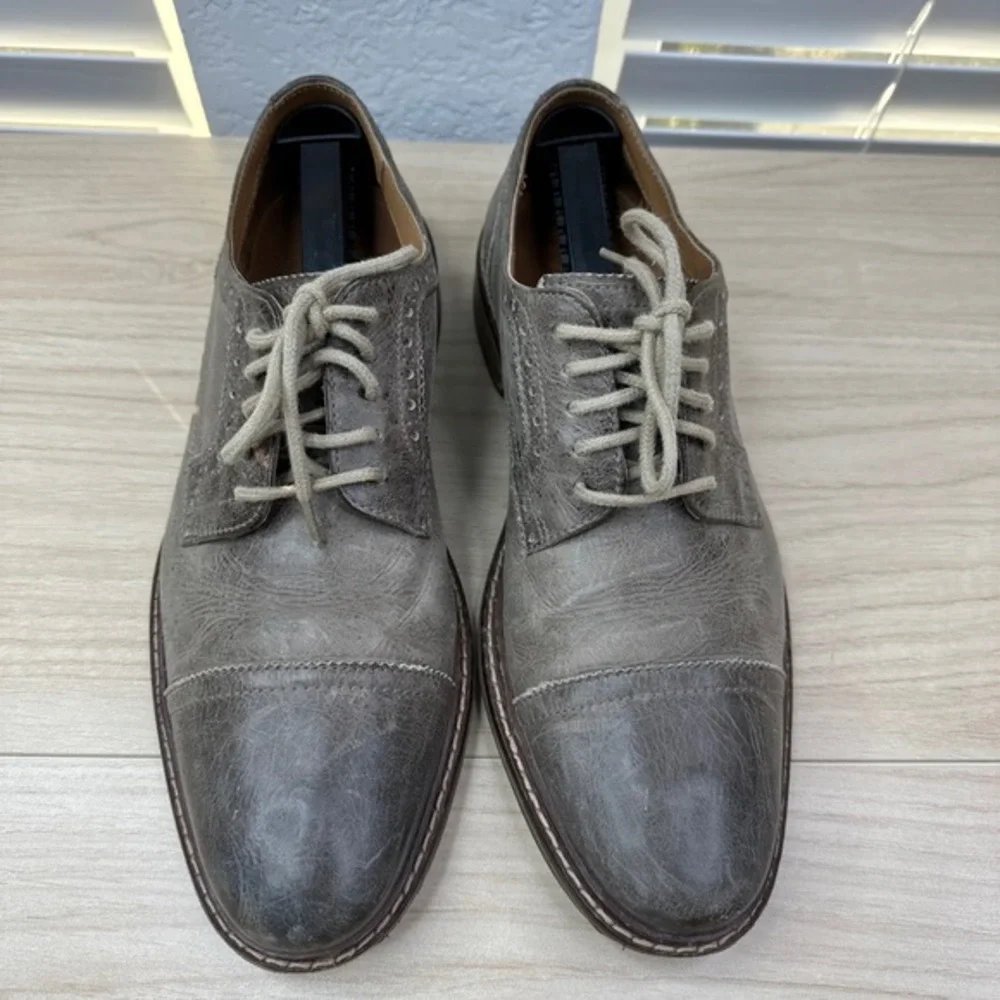 Cole Haan Shoes Men Size 9M Gray Colton Leather Cap Toe Lace Oxford Brogue Dress